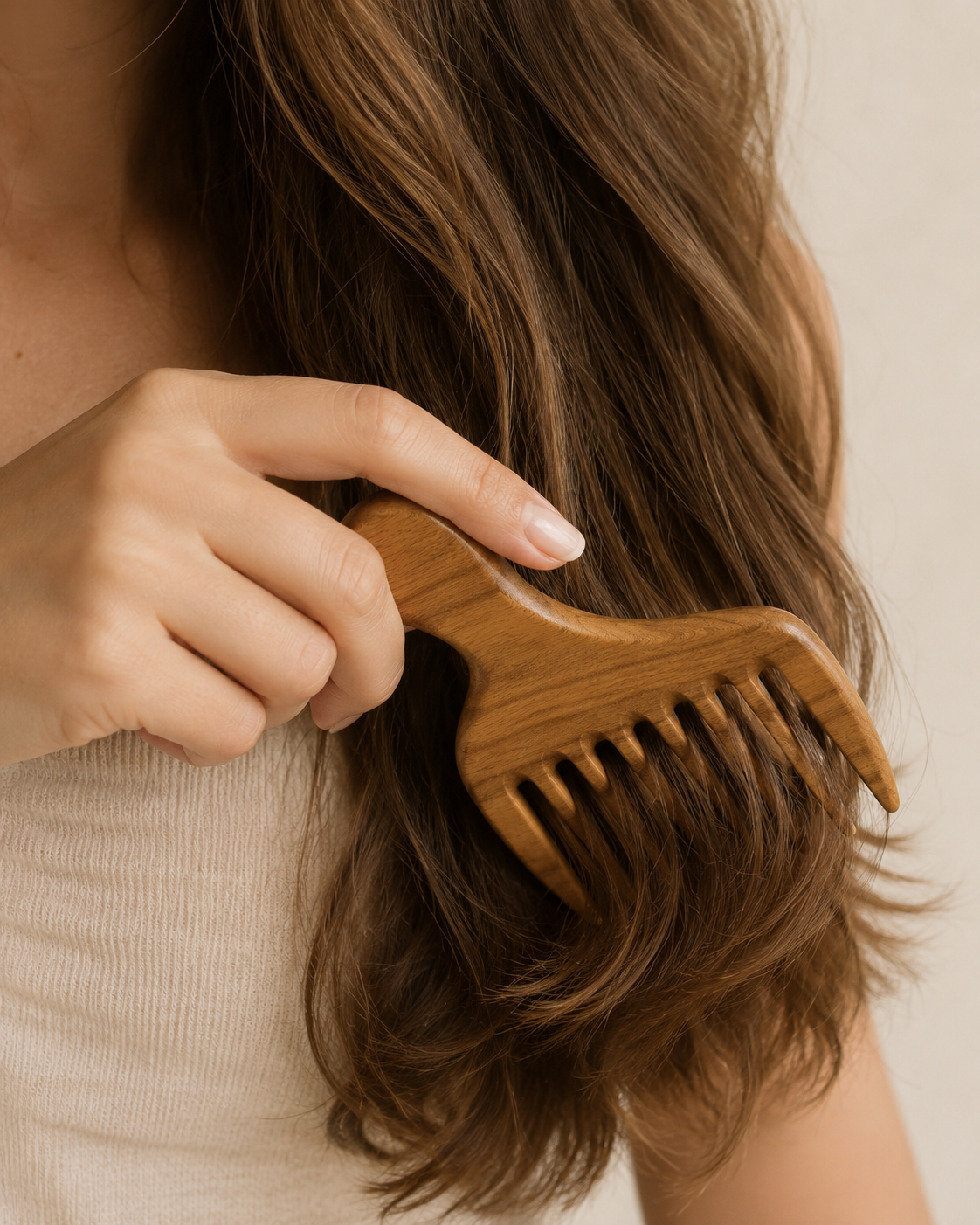 Tika Wide-Tooth Wood Comb, Detangling Hair Tool
